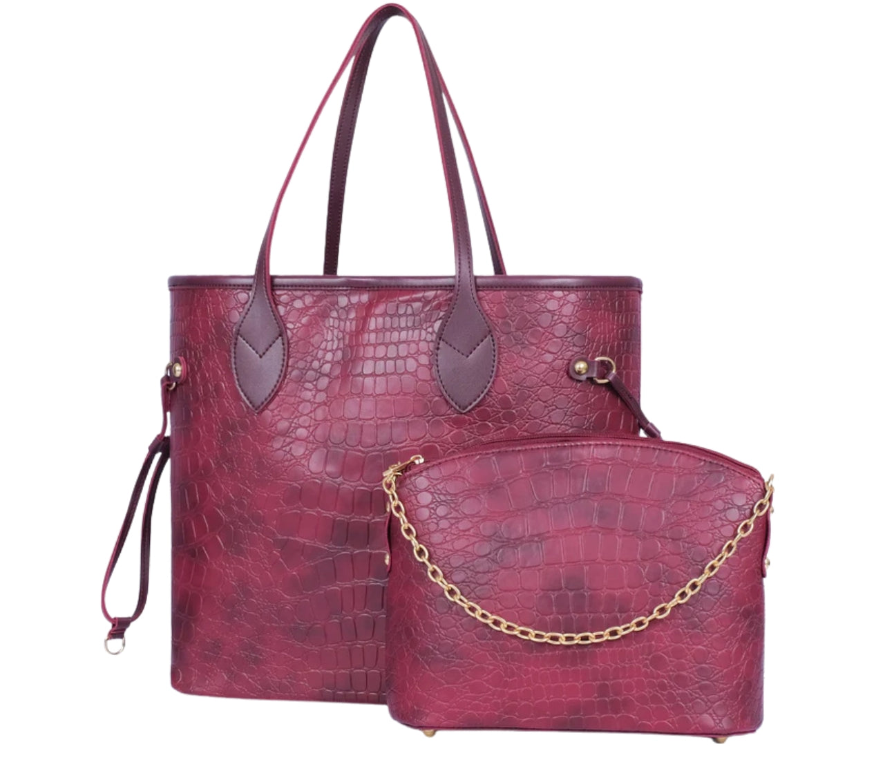 Baghaust burgundy crocodile neverfull two piece set