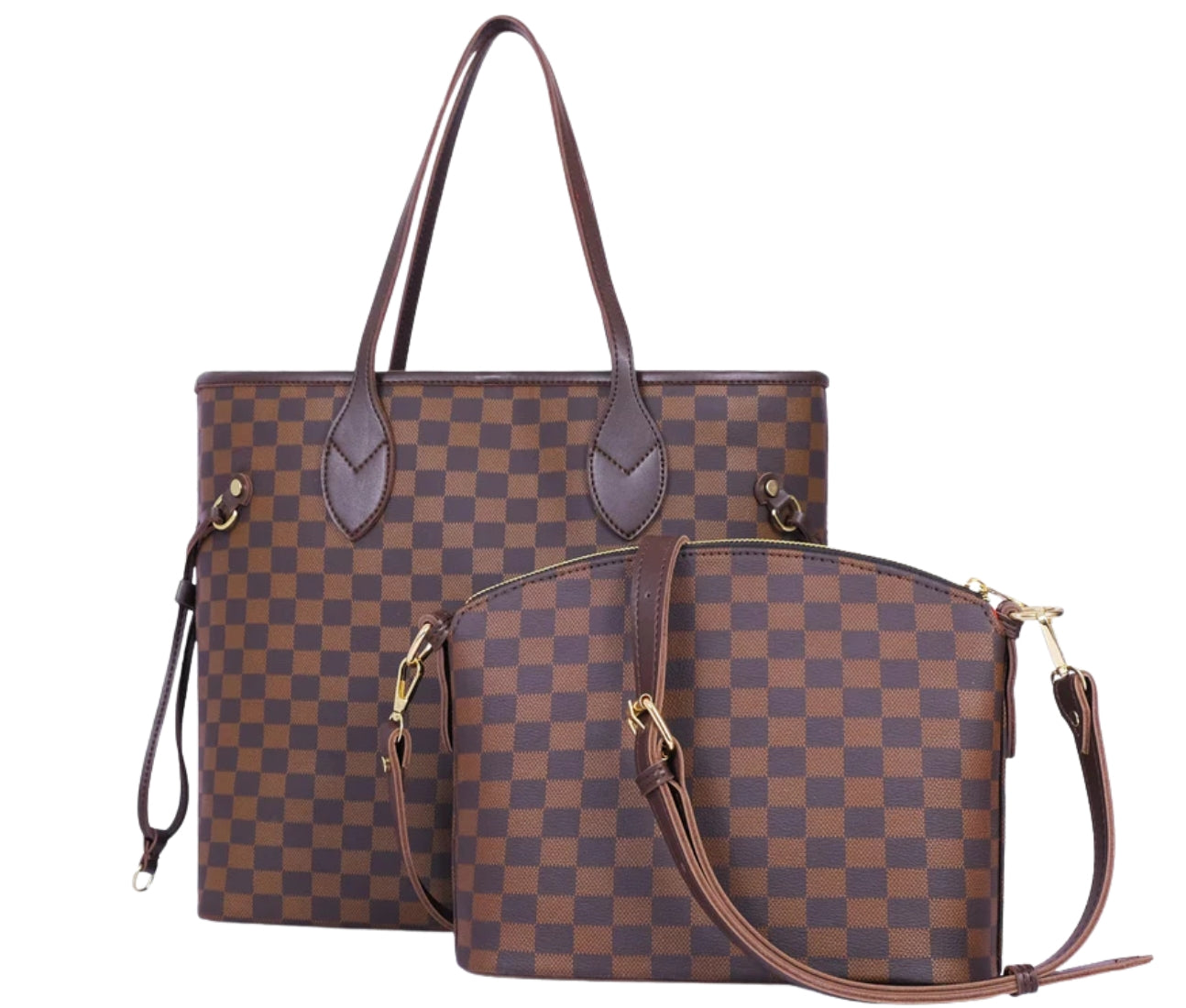 Baghaust dark brown checkered neverfull two piece set