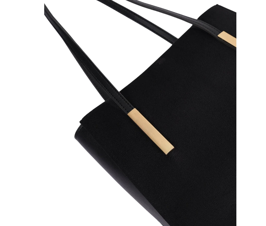 Baghaust black suede zipper shoulder bag with long handle