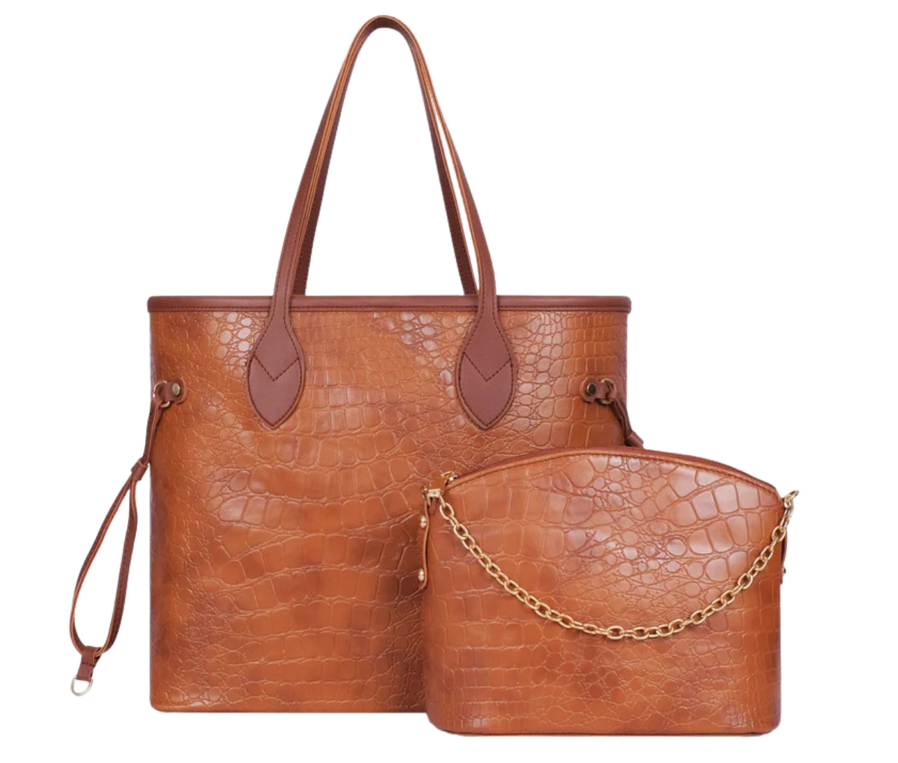 Baghaust brown crocodile neverfull two piece set