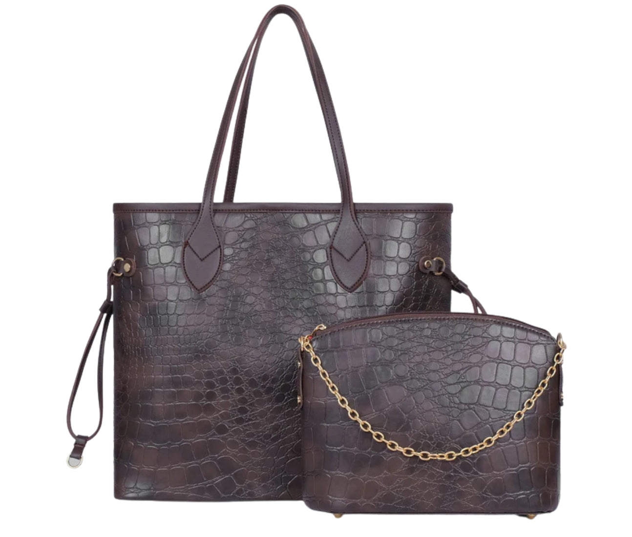 Baghaust dark brown crocodile neverfull two piece set