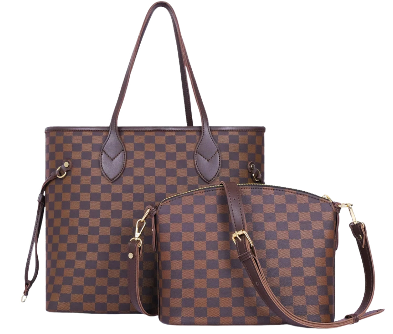 Baghaust dark brown checkered neverfull two piece set