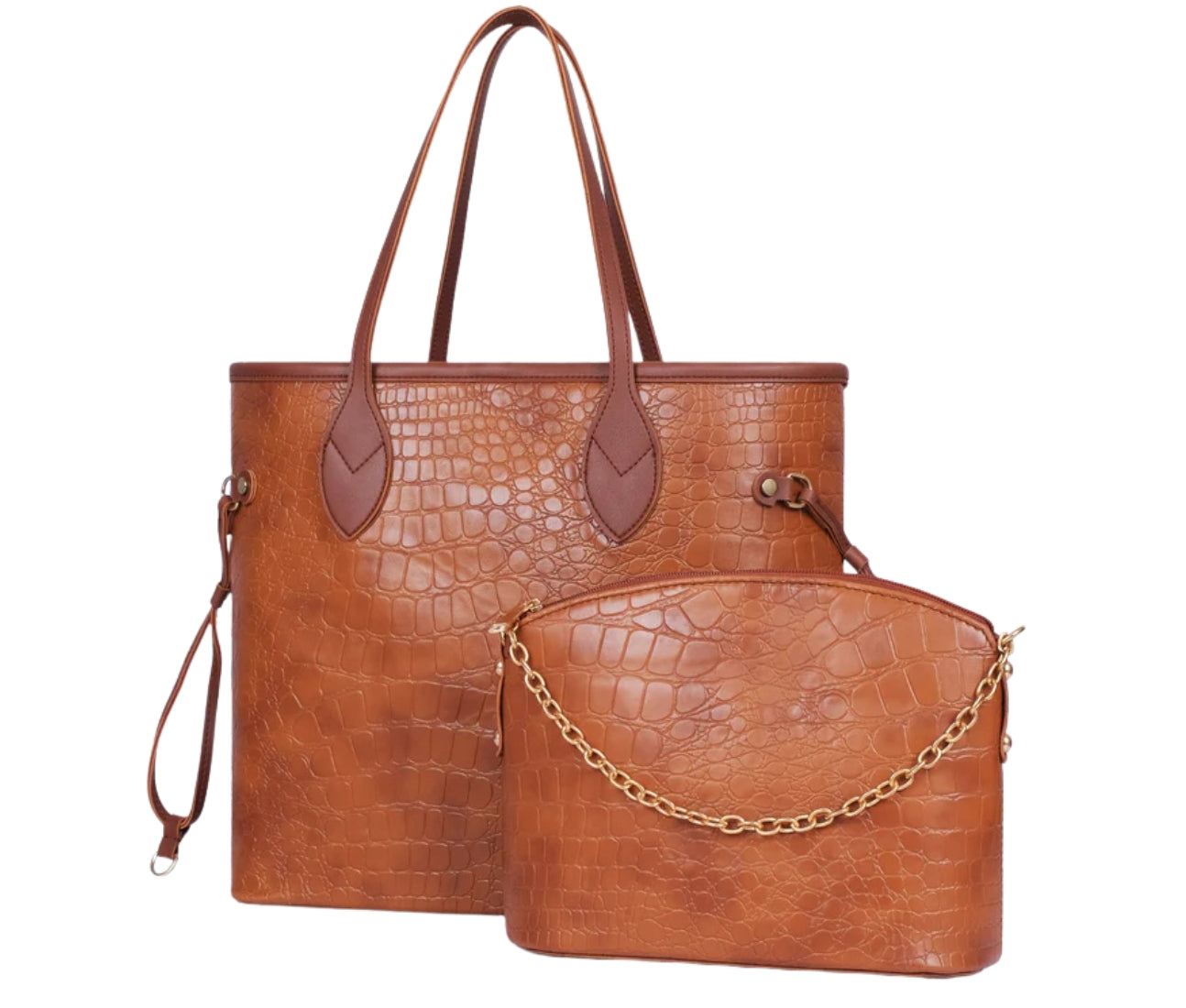 Baghaust brown crocodile neverfull two piece set