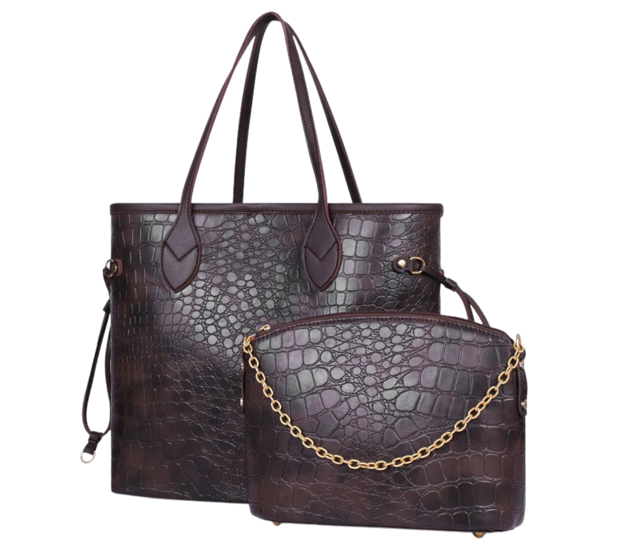 Baghaust dark brown crocodile neverfull two piece set