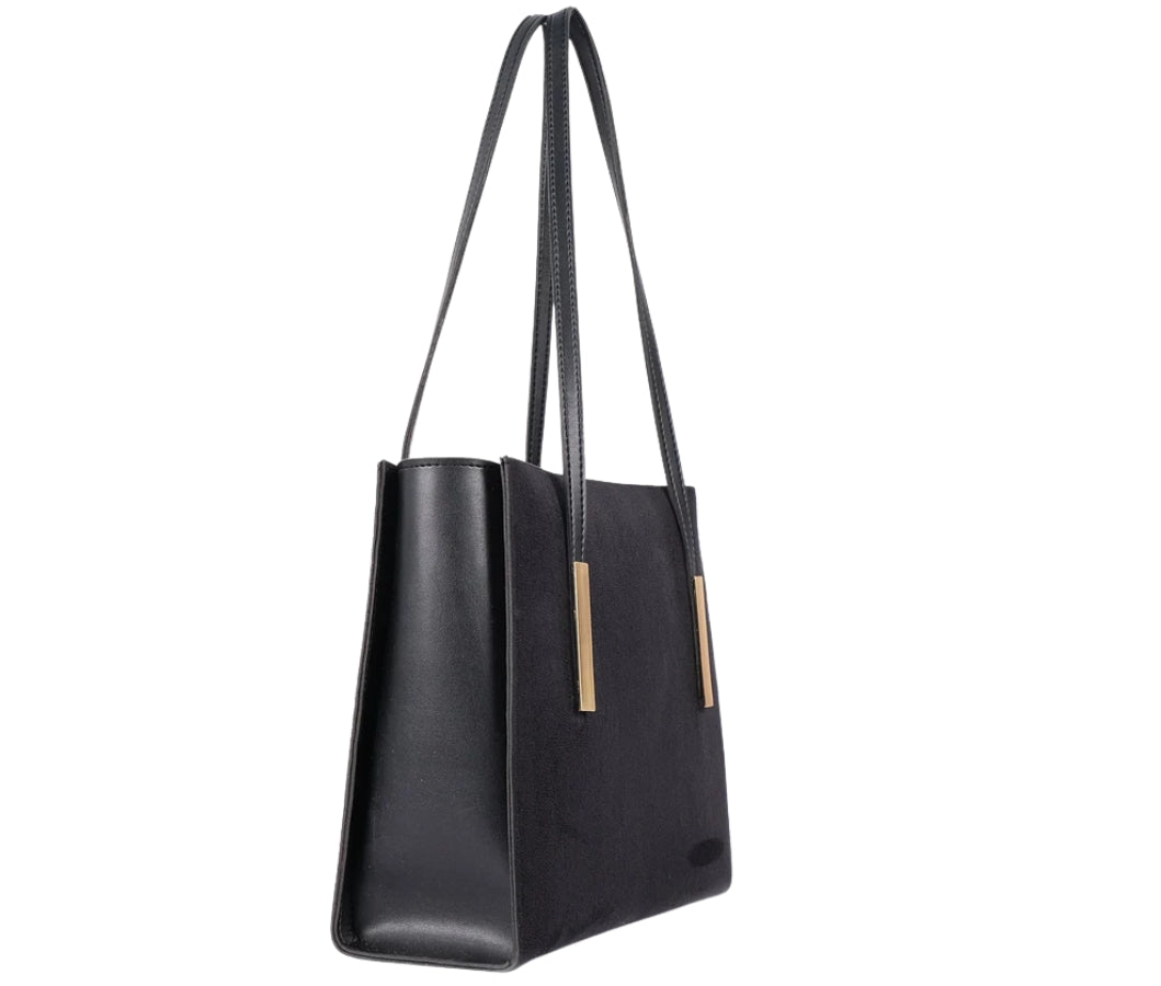 Baghaust black suede zipper shoulder bag with long handle