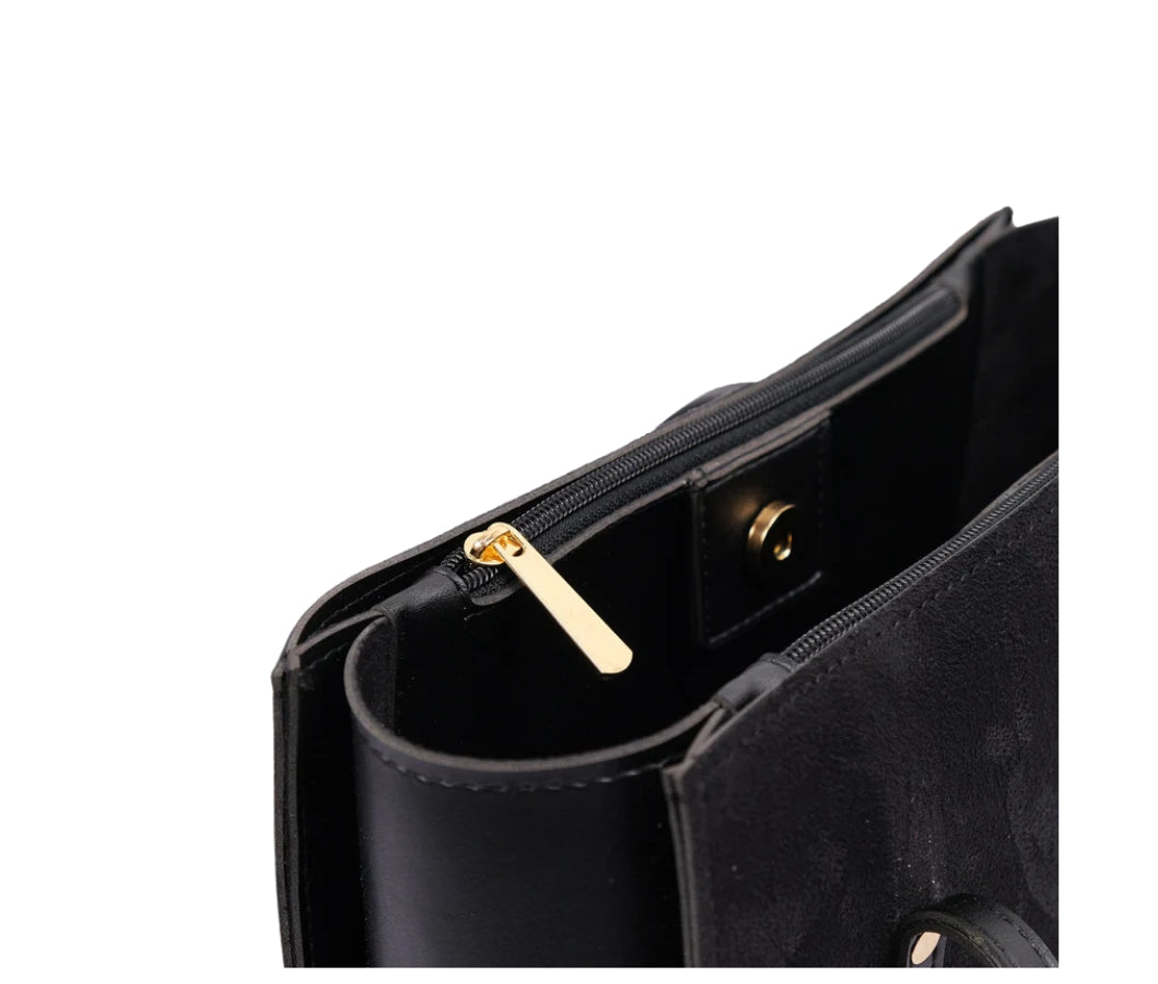 Baghaust black suede zipper shoulder bag with long handle