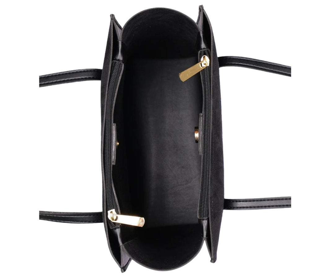 Baghaust black suede zipper shoulder bag with long handle