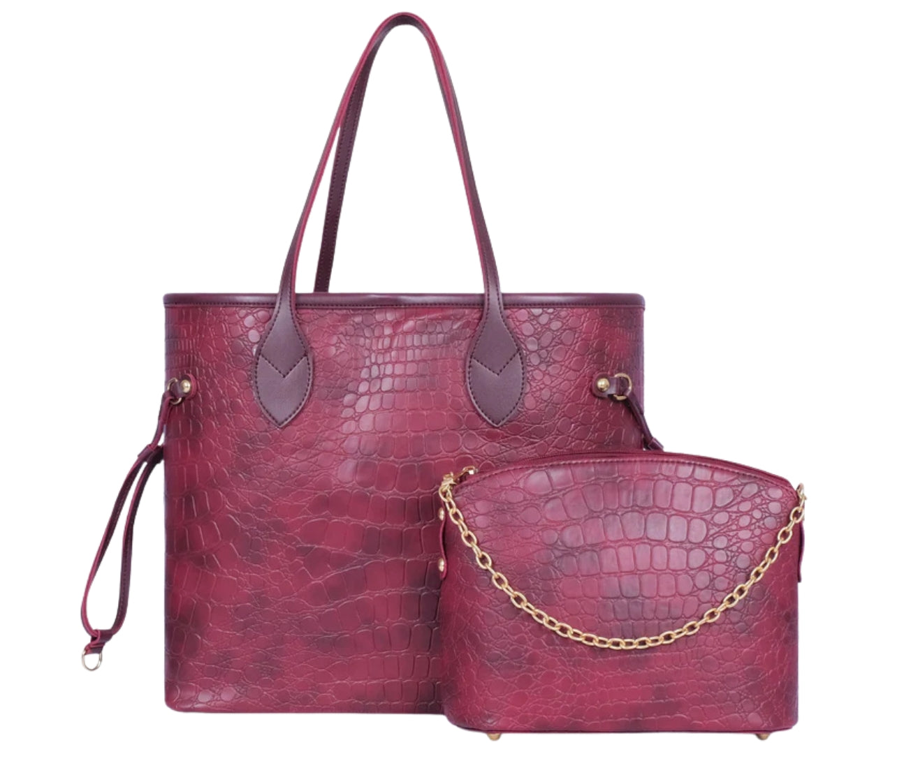 Baghaust burgundy crocodile neverfull two piece set