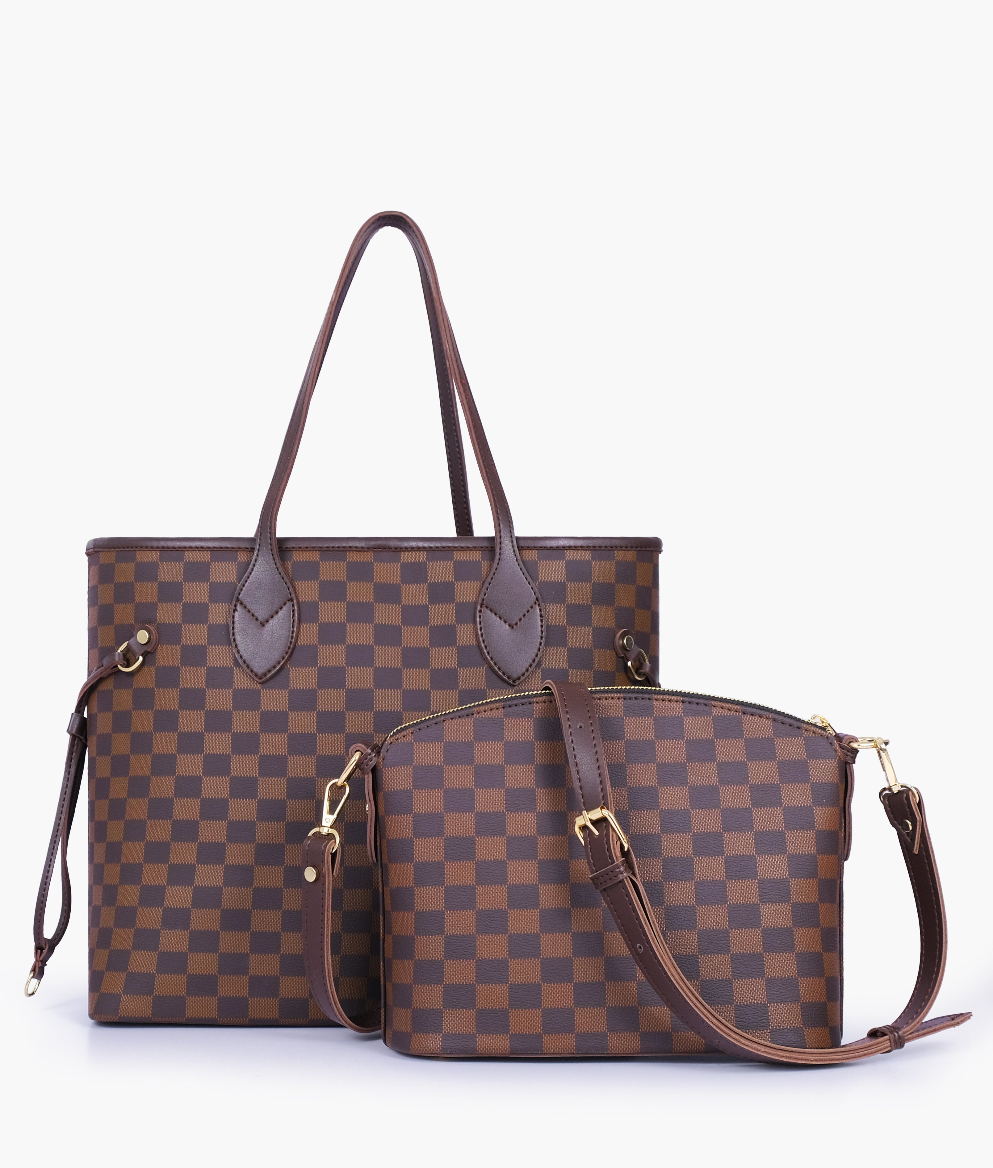 Baghaust dark brown checkered neverfull two piece set
