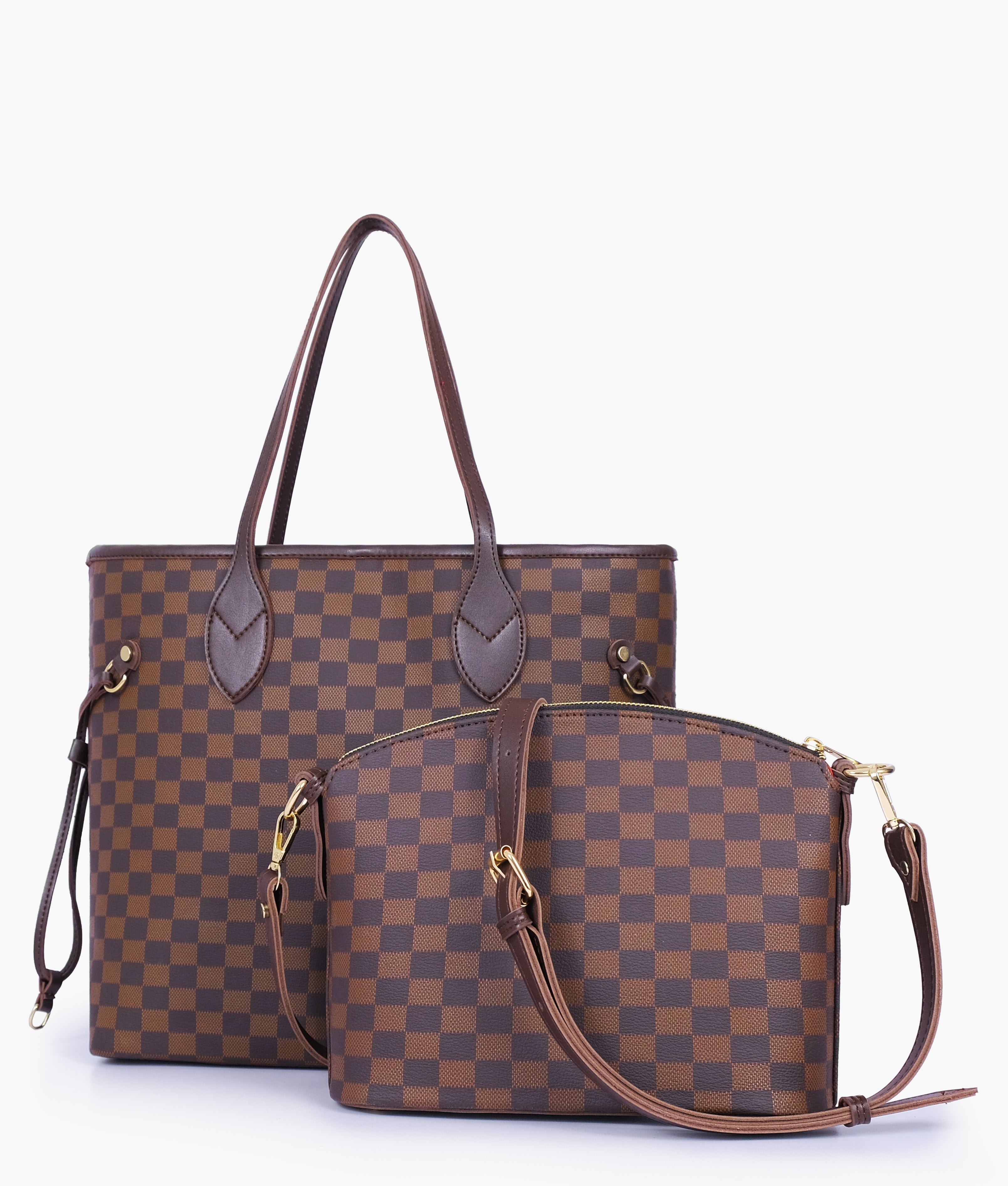 Baghaust dark brown checkered neverfull two piece set